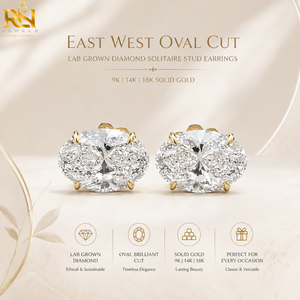 Pendientes de Diamante Cultivado en Laboratorio con Corte Ovalado Estilo East West |   Joyería Fina de Oro Sólido de 9K, 14K y 18K, Venta al por Mayor Directa, Hecho a Medida - Product Image 5