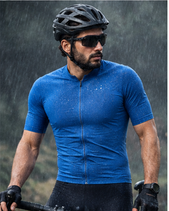 Maillot de cyclisme bleu en polyester pour homme, manches courtes, respirant, léger, coupe performante, personnalisable avec le nom de l'équipe, pour la pratique en extérieur - Product Image 5
