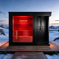 Sauna extérieur en pin, sauna carré à vapeur pour 3-4 personnes, noir, certifié ETL, avec terrasse personnalisée et option de luminothérapie rouge, WiFi intelligent