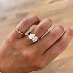 Unique S925 Sterling Silver Toi Et Moi Pear Oval Lab Grown Diamond Engagement <b>Ring</b> <b>Plain</b> Band Filled Luxury Fine Jewelry - Product Image 4