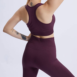 Ensemble de yoga pour femmes 2 pièces rose : Crop top dos nageur et Legging taille haute longueur intégrale sans couture, respirant, en Spandex et Polyester - Product Image 2