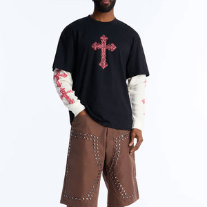Streetwear Custom <b>Patches</b> Logo <b>Men</b> Denim <b>Shorts</b> With Custom Embossed Design <b>Shorts</b> Printed Chain And Stones Jean <b>Shorts</b> for <b>Men</b> - Product Image 3