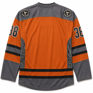 Premium Ice Hockey Jersey Custom Team Uniform Men Rust Orange Grey Mesh Fabric Pro Weight Athletic Hockey <b>Shirt</b> - Product Image 2