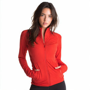 เสื้อแจ็คเก็ตโยคะผู้หญิงแบบมีซับใน ระบายอากาศได้ดี คอตั้ง ซิป รูร้อยนิ้วโป้ง สำหรับออกกำลังกาย ฟิตเนส - Product Image 4