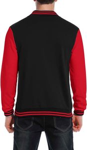 Chaqueta Varsity Negra y Roja para Hombre, Estilo Casual, Cierre de Botones, Cuello Camisero, Bloques de Color, Exterior de Poliéster y Algodón, Corte Regular - Product Image 6
