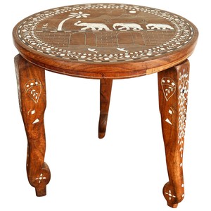 Handcrafted Wooden Side <b>Table</b> with Bone Inlay Work - Indian Artisan Wholesale - Product Image 3