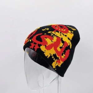 Y2K Unisex <b>Beanie</b> <b>Hats</b> All-Print Reversible Jacquard Woven Knit Winter Skull Cap Pom Pom Custom Logo Design 100% <b>Wool</b> Low MOQ - Product Image 2