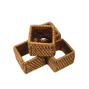 Anneaux de serviette carrés en rotin naturel faits à la main, style bohème, pour une décoration de table de Noël élégante, en provenance du Vietnam. - Product Image 2