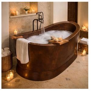 Baignoire ovale autoportante en cuivre martelé, artisanale, de luxe, vintage, antique, élégante, pour bain profond, écologique. - Product Image 6