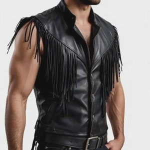 Veste en cuir PU noir pour homme, style motard, col montant, fermeture éclair, sans manches, coupe ajustée, respirante pour l'hiver - Product Image 3