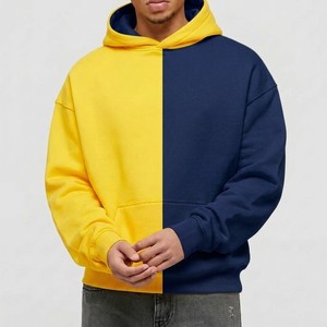 <b>Men's</b> Custom Printed 100% Cotton Hooded Sweatshirt Regular Fit <b>Fleece</b> Casual Pullover Yellow <b>Navy</b> Blue Long Sleeve Pocket Design - Product Image 1