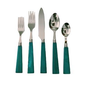 Ensemble de couverts design personnalisé de luxe en acier inoxydable de qualité supérieure avec manche vert cuillère fourchette et couteau pour restaurant de mariage - Product Image 1