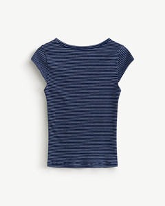 Camiseta de Verano de Alta Calidad para Mujer, Casual, de Manga Corta, a Rayas, con Cuello Redondo, Logotipo Bordado, de Algodón, Ajustada, Transpirable y de Secado Rápido - Product Image 2