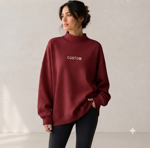Sweat-shirt oversize à col montant pour femme en molleton de coton, vêtement vierge, service de développement et de personnalisation OEM - Product Image 1