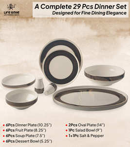 Service de table de luxe en porcelaine fine, 29 pièces – Blanc classique avec bordure texturée élégante noire et dorée - Product Image 2