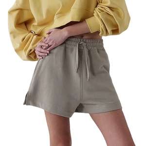 <b>Women</b> High Waist SpandexPolyester Knitted Shorts Solid Color Drawstring Regular Fit Casual Sporty <b>Sweatshorts</b> Quick Dry - Product Image 1