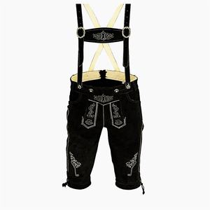 Lederhosen bávaros negros de primera calidad para hombre, de cuero genuino con bordado clásico, tallas europeas del 46 al 62 - Product Image 1