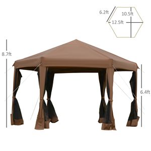 Tenda a baldacchino esagonale marrone 13x13 con telaio in acciaio regolabile in altezza e pareti laterali in rete - Product Image 3