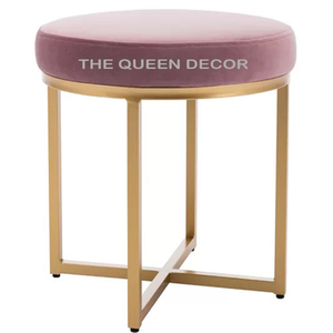 Taburete Otomano Metálico, Otros Artículos de Decoración para el Hogar, Taburete con Acabado en Blanco Sólido y Madera Natural para el Hogar, Hoteles y Restaurantes - Product Image 1