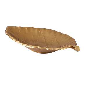 Bol en céramique en forme de feuille dorée, fait main, sculpté, style glamour, plat de service parfait pour la présentation des aliments lors de fêtes - Product Image 5