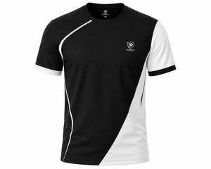 Camiseta Deportiva de Manga Corta con Cuello Redondo para Hombre Dumela, Color Negro y Blanco Sólido, Logotipo Frontal, 100% Algodón, Transpirable, Tejido de Punto, Corte Regular, 180g - Product Image 1