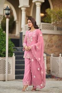 Salwar Kameez Rosa de Algodón para Mujer, Corte Holgado, Estilo Étnico Tradicional Indio, Largo hasta el Tobillo, con Bordado, Estilo Casual - Product Image 2