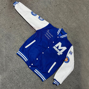 Blue white varsity <b>jacket</b> Embroidered patch design <b>jacket</b> Men's preppy style <b>jacket</b> Custom Royals <b>jacket</b> - Product Image 5