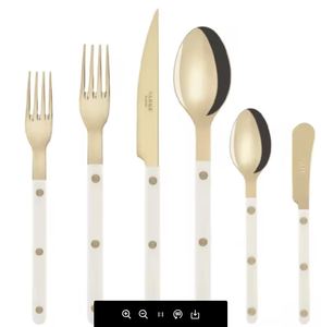 Ensemble de couverts jetables de qualité supérieure, écologiques, en acier inoxydable avec design vintage plaqué or, manche en résine, pour les fêtes - Product Image 1