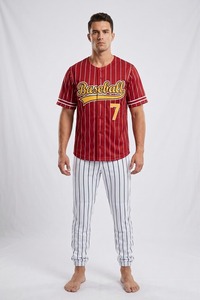 Conjunto de Uniforme de Béisbol con Letras 3D a Rayas, Jersey con Cuello en V y Botones Delanteros, Pantalones Deportivos para Equipo, 100% Poliéster, Impresión Digital Personalizada - Product Image 5