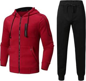 Survêtement à capuche noir pour homme, coupe droite, couleur unie, respirant, 100 % polyester, avec poches latérales et fermeture éclair, idéal pour l'automne - Product Image 3