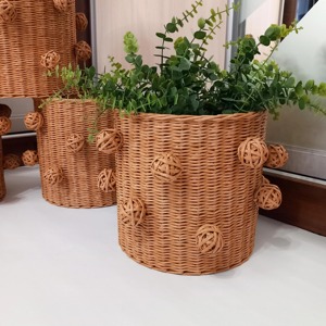 Maceta de Ratán con Asas Circulares, Estilo Bohemio, Contenedor para Plantas de Interior, Diseño Rústico, Hecha a Mano para Decoración del Hogar, de la India - Product Image 2