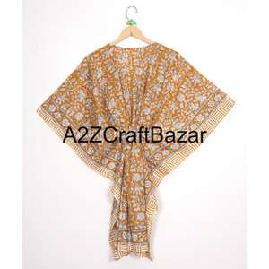 Vestido Abaya Corto para Mujer, Estampado a Mano, Estilo Kaftan, Moda India, Hecho a Mano, Algodón Puro, Estilo Playero, para Fiestas Nocturnas - Product Image 5