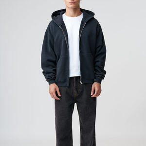 Sweat-shirt à capuche zippé pour homme, coupe ample, couleur unie, décontracté, en coton tricoté, pour l'automne - Product Image 5
