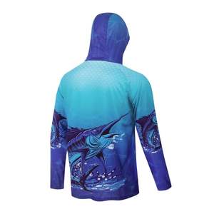 Vêtements de pêche performants OEM personnalisés, imperméables, UPF 50, en Spandex/Polyester, avec motif sublimé, Hoodie de pêche en jersey avec protection intégrée pour le visage - Product Image 2