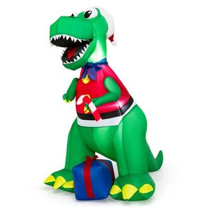 6FT Inflatable Christmas Dinosaur Santa <b>Hat</b>/Vest Gift <b>Boxes</b> Bright LED Lights Waterproof Outdoor Holiday Yard Decorations" - Product Image 1