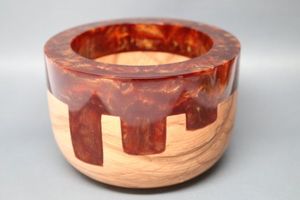 Bol artisanal en résine et bois bicolore, bol en résine époxy de luxe, bol en bois et résine fait main, bol de service en bois et résine - Product Image 4