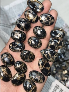Vente en gros de pierres précieuses naturelles en vrac, cabochons ovales en or noir veiné, pour la fabrication de bijoux, MAHNAJ GEMS - Product Image 2