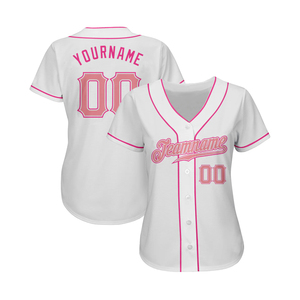Camiseta de Béisbol Blanca Personalizada para Mujer con Ribete Rosa, Cuello en V, Manga Corta, Transpirable, Ajustada, con Nombre y Número del Equipo Impresos - Product Image 2