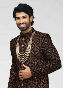 Sherwani Casual de Lujo para Novio, Traje Étnico Pakistaní Indio para Boda, Sin Arrugas, Protección Solar, Todas las Temporadas, Corte Regular - Product Image 5