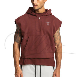 Sudadera sin mangas para hombre, de algodón, con capucha, colores sólidos, para otoño, tejido de punto, ecológica, de secado rápido y transpirable para entrenamiento. - Product Image 1