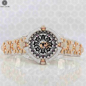Montre de luxe pour femme en acier inoxydable Charm Jewells, boîtier tonneau 38 mm, lunette sertie de diamants, mouvement à quartz analogique, fermoir papillon - Product Image 1