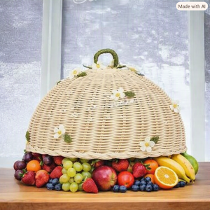 Moderna y Clásica Base para Pastel de Mimbre de Ratán, Cubierta para Pastel en Forma de Hemisferio, Decoraciones Florales, Tapa Protectora de Alimentos Ecológica - Product Image 2