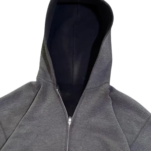Sudadera con capucha gris deslavada con efecto desgastado por el sol, de algodón grueso, oversize, estilo streetwear, para hombre y mujer, de corte holgado, con cremallera completa. - Product Image 2