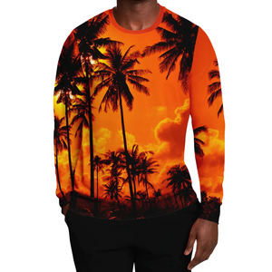 Sudadera de Hombre con Estampado de Palmeras y Atardecer Naranja, Corte Regular, Cuello Redondo, Informal, Tejida, Manga Larga, Impresión por Sublimación - Product Image 1