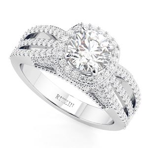 Round Cut Lab Grown Diamond Halo Split Shank Rose <b>Gold</b> <b>Vintage</b> Unique Heavy Anniversary <b>Ring</b> for Women - Product Image 1