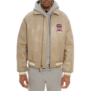 Blouson Avirex pour homme, en cuir rouge uni, imperméable, avec patch brodé, col montant, fermeture éclair sur le devant, en polyester. - Product Image 3