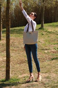 Minimalist Bohemian Cotton Tote Bag Leather <b>Straps</b> Embroidery Eco-Friendly Large Capacity <b>Shoulder</b> Casual Everyday Handbag Women - Product Image 6