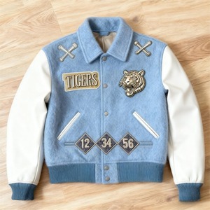 Veste universitaire de haute qualité, streetwear hip-hop, veste bomber en laine personnalisée pour homme, veste bomber coupe-vent avec manches en cuir - Product Image 1