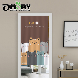 Rideau de porte OMORY, imprimé chats de dessin animé, polyester et coton, occultation totale de la lumière, décoration moderne pour la maison, salon - Product Image 1