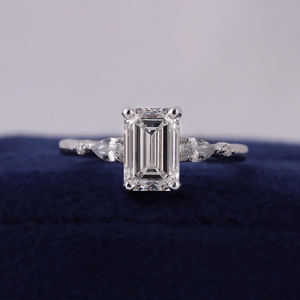 Emerald Cut <b>Diamond</b> Engagement <b>Ring</b> Women's Platinum Prong Setting Classic Geometric Style IGI Certified - Product Image 1